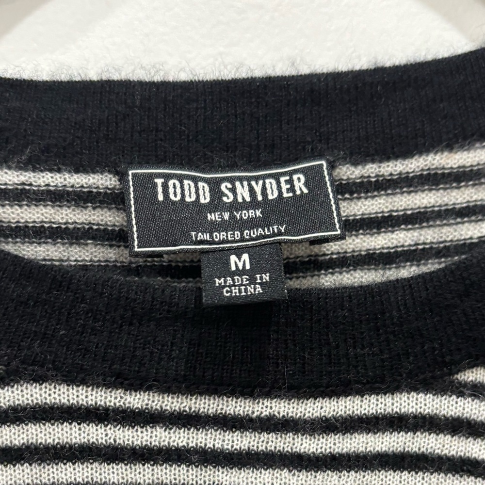 NWT | Todd Snyder | PREMIUM CASHMERE POCKET TEE IN BLACK STRIPE - Picture 7 of 10